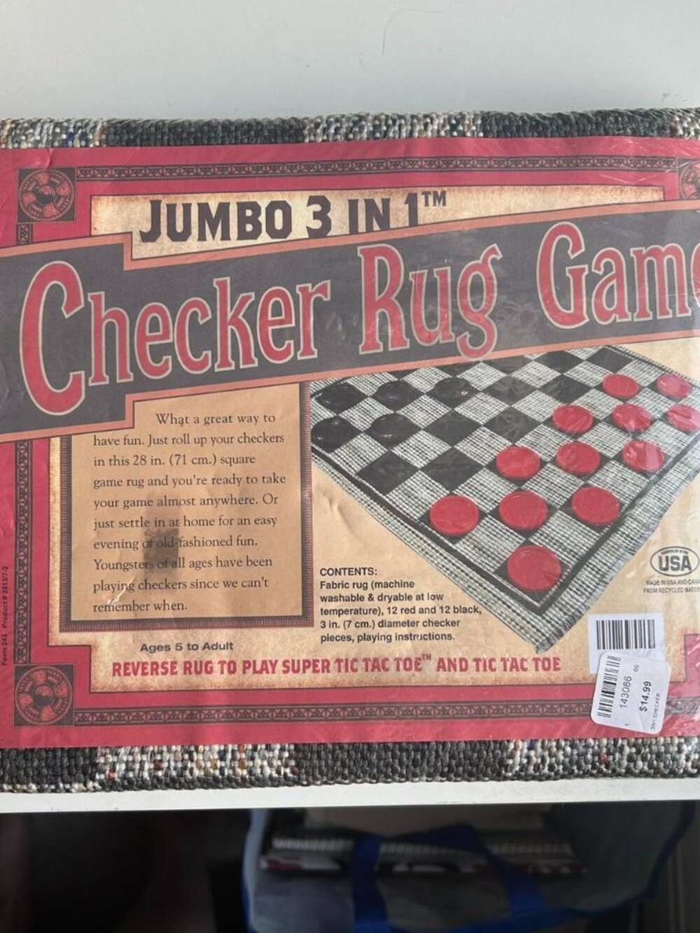 Cracker Barrel Jumbo 3 in 1 Checker Rug Game